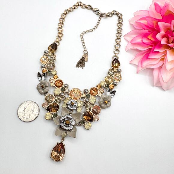 Simply Vera Vera Wang Jeweled Rhinestone Fall Color Floral Bib Necklace Signed - Picture 13 of 16